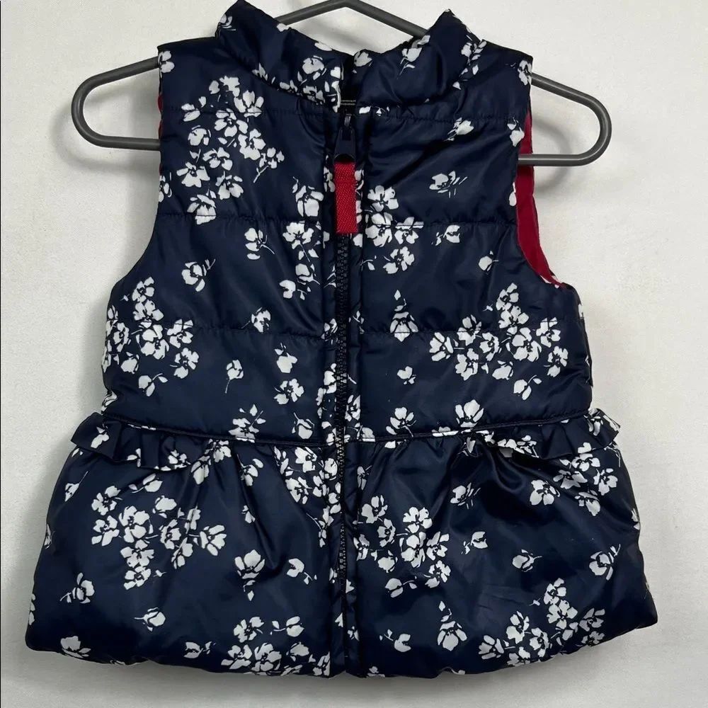 Nautica Navy and white floral puffer vest zip up size 18 months